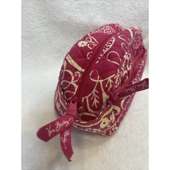 Vera Bradley Twirly Birds Pink Travel Cosmetic Case Zipper W Extra Pocket - Picture 4 of 8